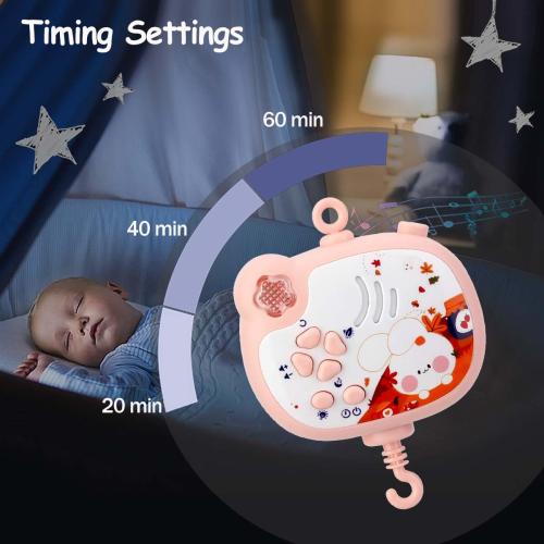 Baby Crib Mobile with Musical, Night Light & Moon Star Projector, Mobile for Crib with Remote Control Timing Function, 360° Rotation Crib Toys for Newborn Infant Boys and Girls(Pink)