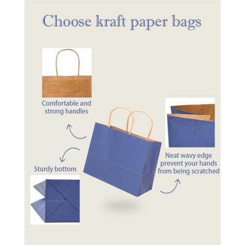 qiqee 100PCS Large Gift Bag with Handles Bulk 13x4.5x10 Gift Bags Kraft Deep Blue Multiple Uses (32x11x25cm,Wide Large)
