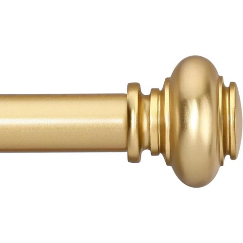 SIMEWIN Gold Curtain Rods for Windows 28 to 48 Inches Adjustable Decorative 1 Inch Diameter Single Window Curtain Rod Set with Classic Finials, Gold Finishing