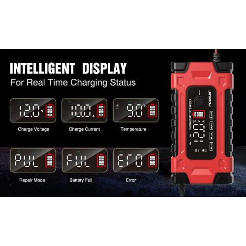 Cirket Battery Charger 12V 10A and 24V 5A-Fully Automatic Car Battery Chargers with Big Size Display Smart Portable Maintainer, Desulfator,Battery Chargers Automobile Lead-Acid (Red)