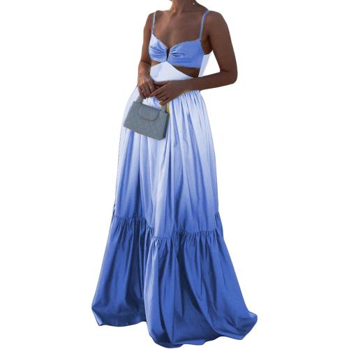 Size M ...Womens Sexy Spaghetti Straps V Neck Tie Dye Printed A-line Party Clubwear Maxi Dress