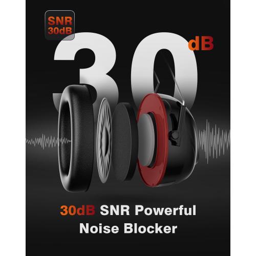 Bluetooth 6.0 Hearing Protection Headphones with 120H Working Time, 30dB SNR, Superior Stereo Sound Quality, Larger Buttons for Easy Operation, Safety Ear Muffs for Lawn Mowing, Workshops