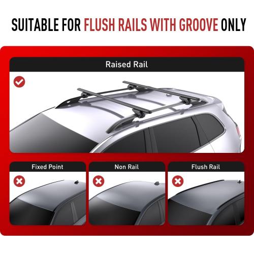 Roof Rack Cross Bars - Heavy Duty 52 Universal Kayak Roof Rack for SUVs & Cars, 200LB Capacity, Fits Raised Side Rails with Gap, 4 Anti-Theft Locks, Black (Pack of 2)