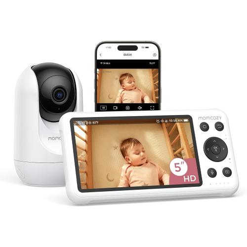 Momcozy Smart WiFi Baby Monitor with Camera and Audio, 5 1080P Screen with Wall Mount, Motion & Cry Detection, Safe Fence,Clear Night Vision, 5000mAh Battery, 2-Way Talk, Photo & Video Recording,BM04