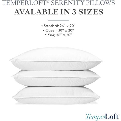 TemperLoft Serenity Pillows King (Set of 2), Down/Down Alternative Fill, 20x36, 100% Cotton Cover, Found in Leading Hotels Nationwide Hospitality Quality Delivered to Your Home