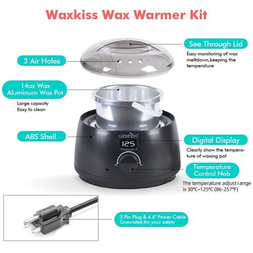 waxkiss Digital Hair Removal Warmer with See-Through Lid and 14oz Pot