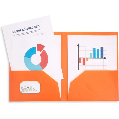 Blue Summit Supplies 6 Pack Multicolor Two Pocket Plastic Folders with Pockets, Heavy Duty Colored 2 Pocket Plastic Folders for School, and Business Card Slot, Home, and Work