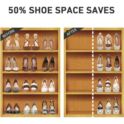 Shoe Slots Organizer 20 Pack - Shoe Stackers, Space Savers 50%, 4 Levels Adjustable, Double Layer Holders for Closet, White