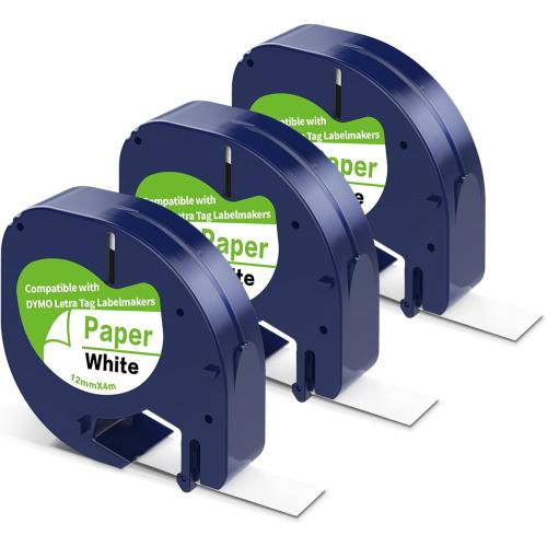 3 Pack Paper Label Refills Replacement for Dymo Letratag Refills 91200/91330 White Paper Tape 1/2 X 13, Compatible with Dymo Label Maker Refills, Work for Letra Tag LT100H LT100T QX50