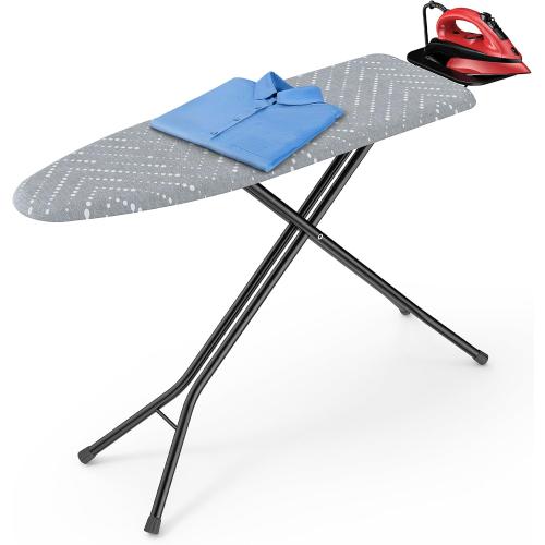 Kitsure Folding Ironing Board - Height Adjustable Iron Board in Full Size, Wobble-Free & Heavy-Duty Ironing Board with Cover and Pad for Heat Resistance, Grey, 43 L x 13 W x 35.8 H