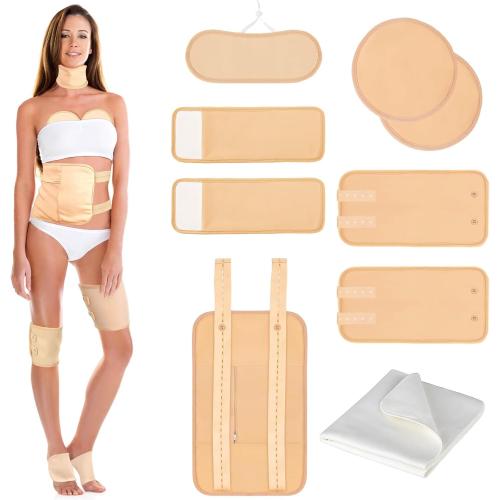 9 Pcs Castor Oil Pack Wrap Organic Cotton for Liver Detox, Stomach, Belly, Neck, Breast, Knee, Foot & Entire Body, Reusable Pads Kit for Hot/Cold Compress with Adjustable Elastic Strap