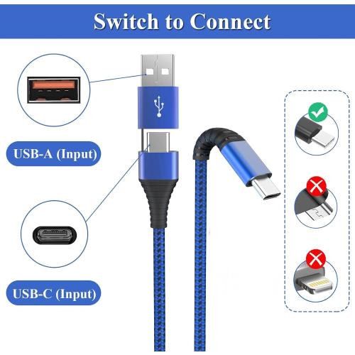 geekboy USB C Cable[4-Pack 6.6ft], 2-in-1 USB A/C to Type C Charger Cord Durable Nylon Braided for Samsung Galaxy S25 Ultra S24 S23 A17 A16, Moto, Pixel and More Devices with Type-C Ports