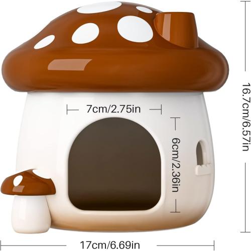 BUCATSTATE Hamster Hideout Ceramic, Mushroom Shape Hamster House and Habitats Cool Bed Ideal for All Season Dwarf Hamster Gerbil Mice Golden Bear (Brown-Large)