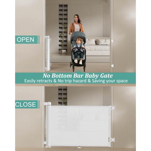 White 5ft Upgraded 59 Retractable Baby Gates with Reinforced Strip Design to Prevent Crawling Through, 48 Extra Tall Retractable Gates, 5 FT Retractable Dog Gate for Stairs, Doorways, Hallways(150Cm*121cm)