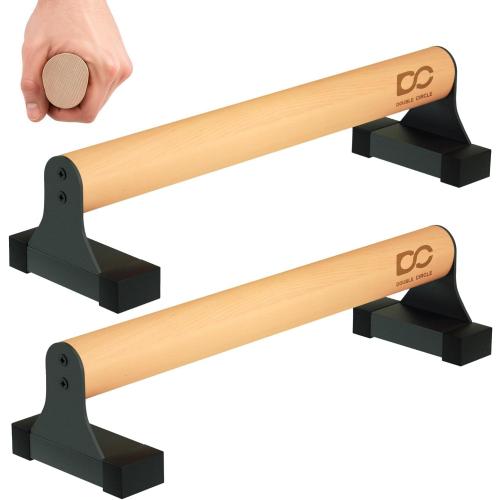 Double Circle Parallettes Push Up Bar with Ergonomic Wooden Handles - Calisthenics Equipment - Non-slip Parallel Bars for Strength Training and Calisthenics - Pushup Handles Parallettes Bars