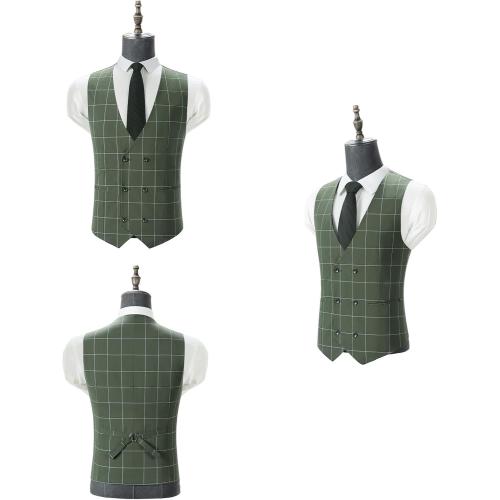 Size XXL color green Men's Slim Fit 3 Piece Plaid Suit Set,Business Formal Attire Solid Blazer Jacket Vest Pants