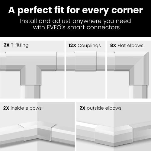 EVEO Cord Hider - 306” Cord Cover Wall Cable Hider, Cable Concealer, Wire Hiders for TV on Wall. Cable Management, Cord Hider Wall Cable Raceway Wire Covers for Cords -18X (L17 W0.95 H0.5) - White