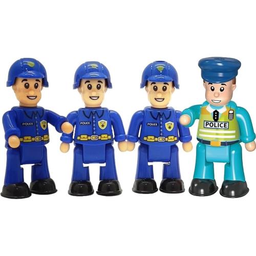 FUNERICA Police Figurines Set – 4-Pack firefighters Toys for Kids with 3 Policemen and 1 Police Chief, Toy Police Figures and Action Figurines for Boys, Durable Imaginative Play Set