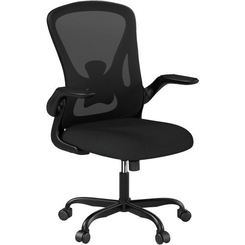 Sytas Ergonomic Desk Chair with Padded Flip up Arms and Supportive Lumbar Support, Breathable Mesh Home Office Chair with Comfortable Cushion for Home or Office(Black)