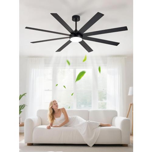 Depuley 72 Ceiling Fans with Lights: Black Indoor/Outdoor Ceiling Fan for Patios Living Room - 8 Blades Dimmable Large Ceiling Fans with Remote APP Control Timer Reversible Quiet DC Motor 6 Speeds