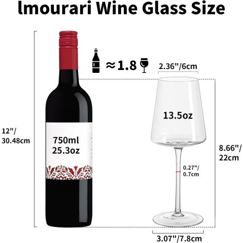 Crystal Wine Glasses Set of 6-13.5oz Clear Lead-Free Hand Blown Long Stem Square Red Wine Glasses with Gift Box for Christmas Wedding Birthday Party