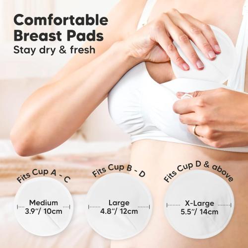 Organic Nursing Pads - 14 Washable Viscose Derived from Bamboo Breastfeeding Pads, Wash Bag, Reusable Breast Pads for Breastfeeding, Nipple Pads for Breastfeeding Essentials(Soft White, L 4.8)