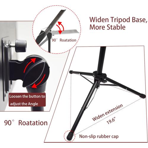 Sheet Music Stand with Light and Phone Holder, 57 Portable Music Stand for Sheet Music High Stability, Height Adjustable Music Stands with Carrying Bag(33-57inch, Plate without hole)