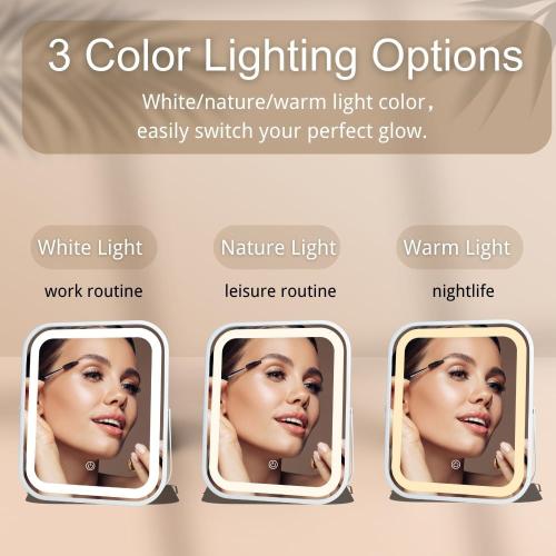 Beauty Gifts LED Makeup Mirror 8x10 Rechargeable with 3 Color Settings, Touch Control, Portable & Cord-Free Vanity Mirror, Premium Metal Frame, Gift-Ready for Travel Mirror White