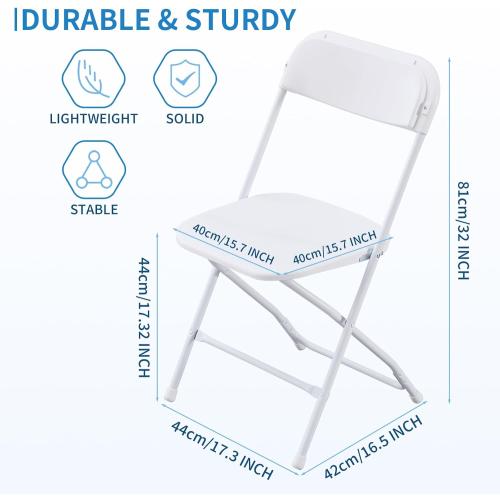 Color White 6 Pack Plastic Folding Chair Metal Frame Foldable Chairs Commercial Stackable Guest Chairs for Indoor and Outdoor-White