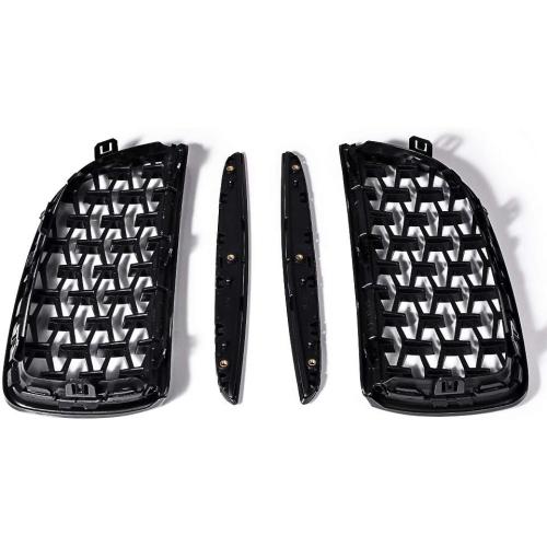 AstraDepot Glossy Black Front Hood Kidney Grille Grill Diamond Meteor Style Compatible with BMW E90/E91 Sedan Wagon 2005-2008