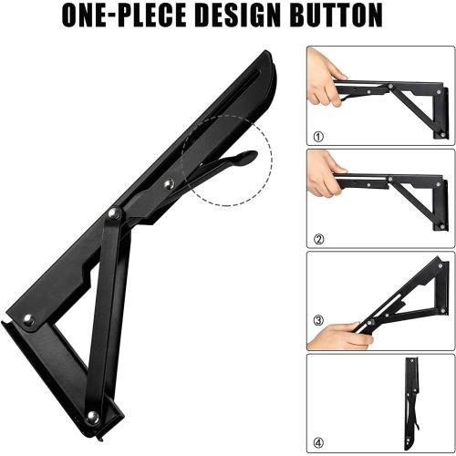 Folding Shelf Brackets - 18 inch 4 Pcs DIY Wall Mounted Shelf Brackets for Garage Workstation, Stuff Supports, Plant Stand - Heavy Duty Metal Collapsible Floating Shelf Bracket Black