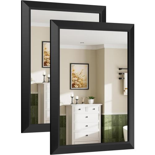 Briivue 2-Pack 24x36 Inch Black Bathroom Mirror for Wall, Thick Metal Framed Rectangle Mirrors for Over Sink, Bedroom, Living Room, Entryway, Anti-Rust, HD Tempered Glass