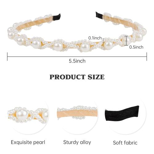 Pearl Headbands 4 Pack - White Faux Pearl Bridal Hair Hoops, Cute Party and Wedding Hair Accessories for Women and Girls