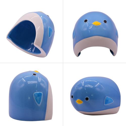 AnRui Ceramic Aquarium Decorations Cute Penguin Fish Tank Hideout Cave Aquarium Accessories Decor Ornaments for Cichlid, Small Fish, Shrimp to Play Hide Breed Habitat, Blue
