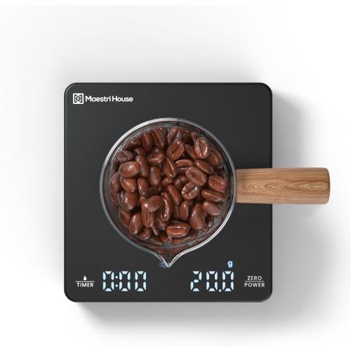 Mini Coffee Scale with Timer, Maestri House Rechargeable Espresso Scale, 2kg/0.1g Accurate Scale for Espresso and Pour-Over Coffee, Portable Digital Kitchen Scale with Automatic Timing-Black