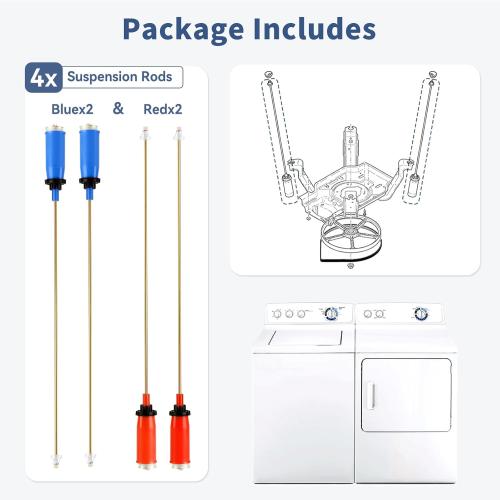 Upgraded WH16X10159 & WH16X10158 Washer Suspension Rods Set Spring 4pcs Assembly Compatible with GE Hotpoint Washer, Replacement Part 2754602 2754603 AP5632406 AP5632455 EAP3654190 EAP3654191