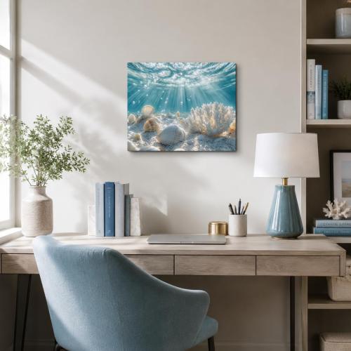 libitea Framed Coastal Canvas Wall Art - Coastal Ocean Relaxation Wall Decor Underwater Sunbeam Seashell Poster Printing Artwork for Bathroom Bedroom Living Room