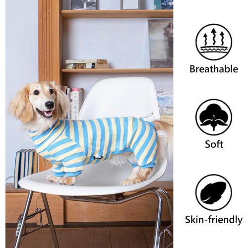 Dachshund Dog Shirt, Thin Striped Base Layer Onesie for Wiener Dogs, Lightweight All-Season Wear, Soft & Comfy Fit for Doxie and Short-Leg Breeds (Pink&Grey, Size 2 (11-16 lbs))