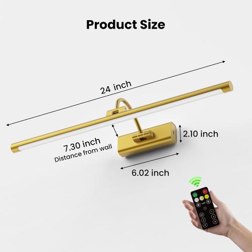 24 Brass Picture Art Light with 1pcs Extra 8000mAh Battery - 2 Pack Wireless Dimmable Wall Mount for Oversized Paintings, Posters & Mirror