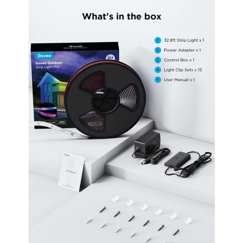 Govee Outdoor LED Strip Lights RGBIC with Warm and Cold White, 32.8ft 2.4G WiFi Smart Outdoor Lights, IP65 Waterproof, Work with Alexa and Google Assistant, App Control, for Porch, Patio, Eave, Party