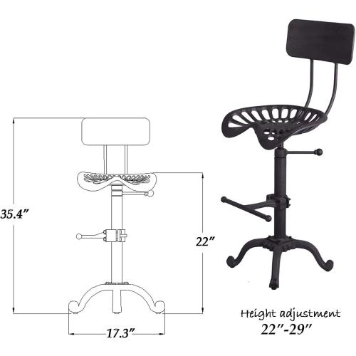 Diwhy Industrial Design Metal Adjustable Height Backrest Chair Vintage Tractor Saddle Bar Stool Rust