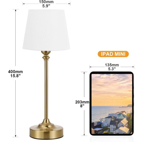 Cordless Table Lamp Rechargeable Gold - 1 Pack Brass 4000mAH Battery Operated Lamp for Decor, 3000K Stepless Dimming Touch Control Wireless Lamp for Bedroom, Dining Table, Counter, Living Room