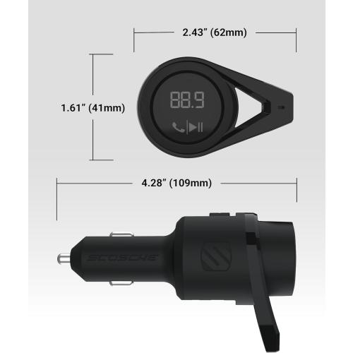 Scosche BTFM9 FM Bluetooth Transmitter Car, Dual 12W USB-C and USB-A Charging Ports, Fast Type C Car Charger, Wireless Radio Bluetooth Adapter, Hands-Free Kit for Calls, Siri and Google Assistant