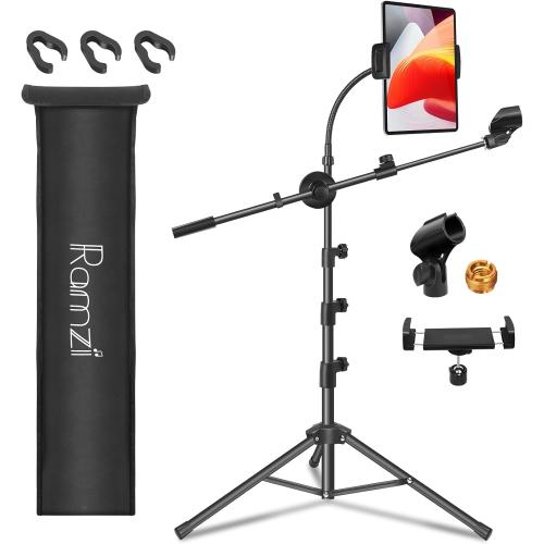 Ramzi Mic Stand,6 In 1 Microphone Stand Floor Boom Mic Stand, Support Boom Gooseneck Mic Clips Tablet Phone Holder Any Combination With Mic Stand Bag