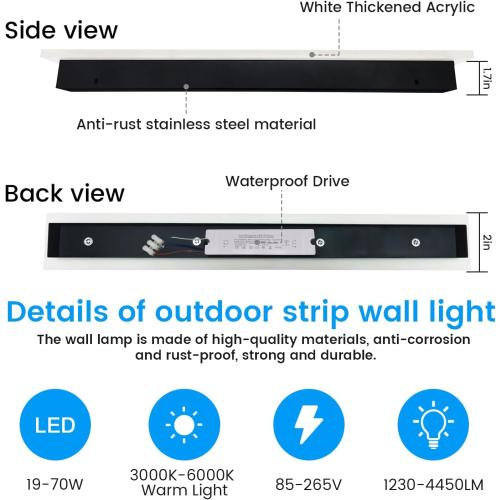 Modern Exterior Lights for House - 39.4inch Long Strip Outdoor Porch & Patio Wall Light Fixture, Dimmable Black Wall Mount Exterior Lighting Wall Sconce Outside Garage Lights for Courtyard, Corridor
