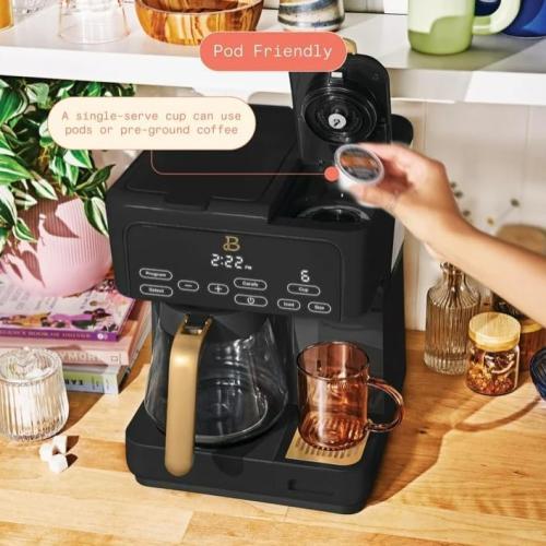 Beauti Multi Brew 12 Cup Programmable Drip & Single Serve Coffee Maker, Versatile Brewing (6oz, 8oz, 10oz, 12oz, 14oz), Pods or Ground, Over Ice option, Keep Warm mode (Black) ( little damage)