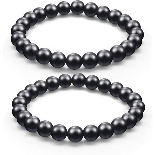 Hicarer 2 Pcs Shungite Bracelets for Men Women 6mm/8mm/10mm Black Shungite Protection Bracelet Stone Stretchy Energy Bracelet