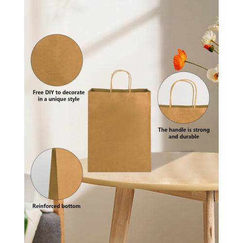 Amazingcraft Gift Bags 8x4.25x10.5 100Pcs Brown Paper Bags with Handles Bulk for Wedding, Party Favor, Grocery, Shopping, Retail, Merchandise Medium Kraft Paper Sacks