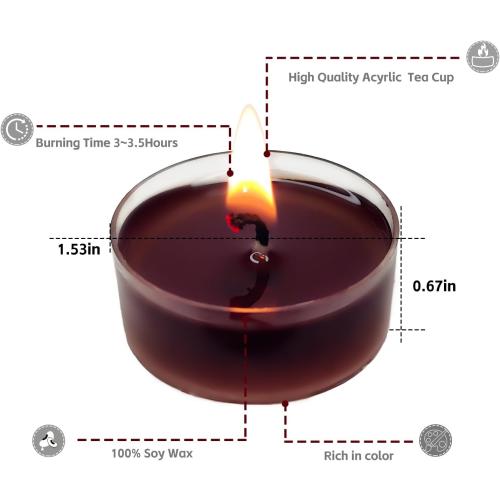 16 Pack Scented Colored Tealight Candles, Natural Soy Tealight Candles, Ideal for Customers Seeking for Subtle, Refreshing Scent Experience, Citrus Floral Scented, 3 Hour Burn Time, Brown