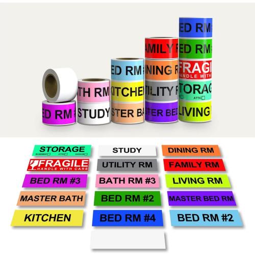 Moving Labels for Boxes –  (60 Labels/Roll) Color-Coded Moving Stickers Includes Fragile, Heavy & Blank Labels High-Visibility Packing Labels for Home, Apartment & Office Moves